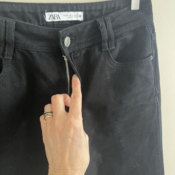 ZARA Wide Leg Jeans Womens 4 Black High Waist 100% Cotton Classic Minimalist - Picture 10 of 14